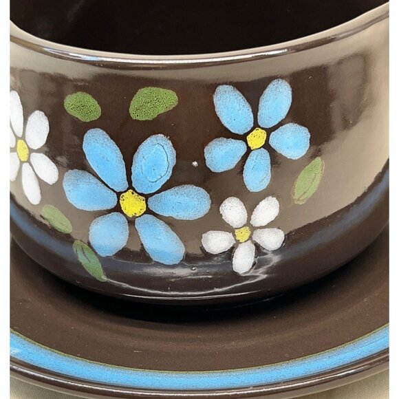 Metlox Vernonware Vernon Ware Pacific Blue Daisy Gravy Boat Attached Underplate - Picture 5 of 10